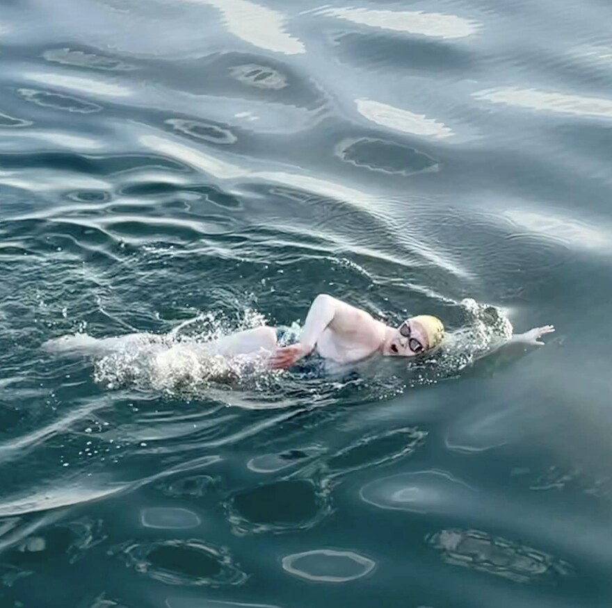 Jennifer Whitlock, swimming the English Channel.