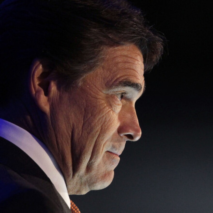 Texas Gov. Rick Perry (R) during a speech at a Boy Scout ceremony on June 29, 2011, aboard the USS Midway in San Diego.