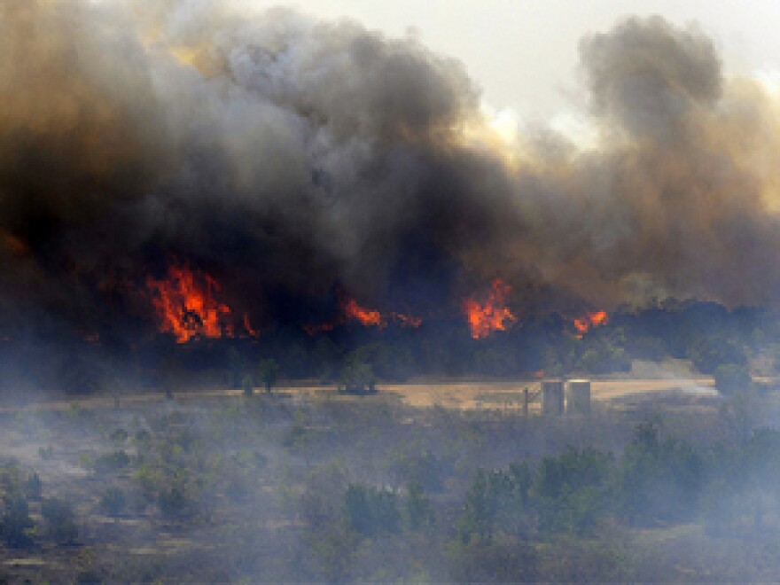 Flames burning out of control during the prior fire at Possum Kingdom Lake on April 15th.
