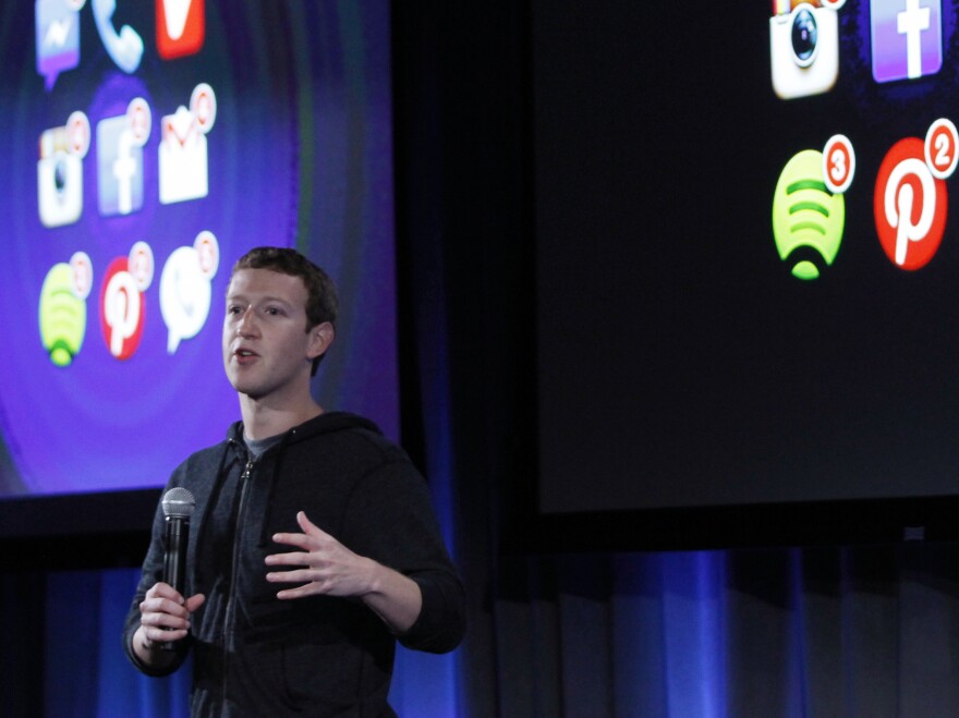 CEO Mark Zuckerberg at Thursday's "Facebook phone" announcement.