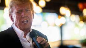 Republican presidential candidate and former U.S. President Donald Trump speaks during a rally at the Steer N' Stein bar at the Iowa State Fair on Aug. 12, 2023 in Des Moines, Iowa. (Brandon Bell/Getty Images)