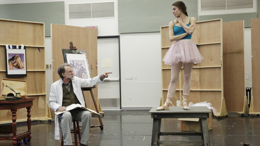 Tony Award-winning actor Boyd Gaines plays Edgar Degas opposite the New York City Ballet's Tiler Peck, as Marie Van Goethem, during a Manhattan rehearsal.