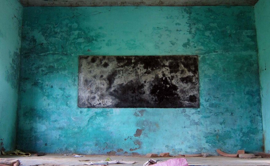 The empty classroom where the students were served meals tainted with pesticide.