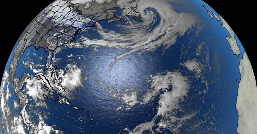Visible satellite photo across the Atlantic Ocean.