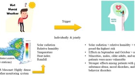 A graphic depicting the findings of the study that exposure to high heat, humidity and sun radiation can trigger mental disorders.