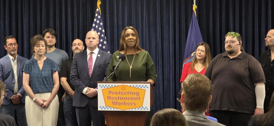 NYS Attorney General Letitia James speaks on a settlement involving two WNY Denny's franchise owners.