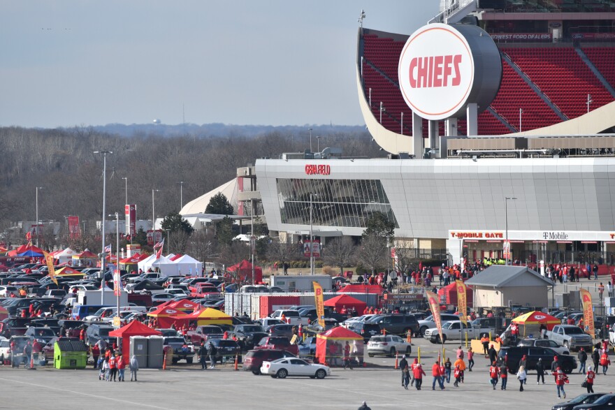 Chiefs tailgaters set up Sunday morning, Jan. 31, 2022, at Arrowhead Stadium in Kansas City.