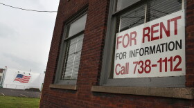 A "for rent" sign hangs in a window in Utica, New York. (Spencer Platt/Getty Images)