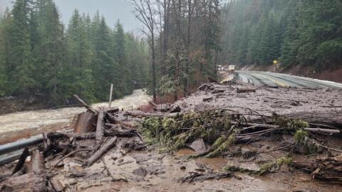 Slide damage along U.S. Highway 2, near milepost 72, following December flooding and storms.