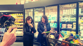 New York Governor Kathy Hochul with Green Island resident Sally McKenna at a Market 32 in Albany on December 10th, 2024.