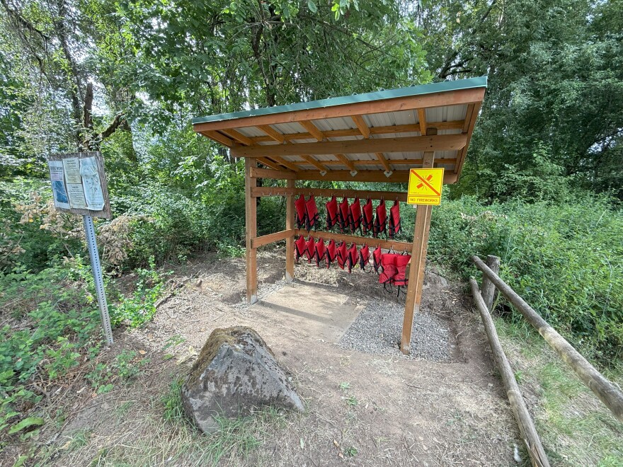 A new life jacket loaner station at Irish Bend near Monroe.