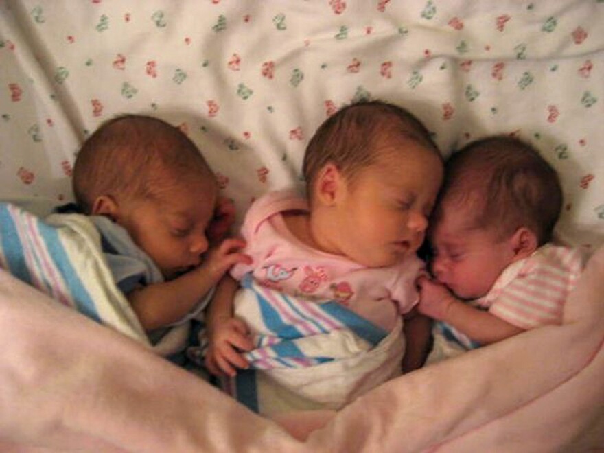 The Waters triplets at about five weeks old, not long after they came home from the hospital.