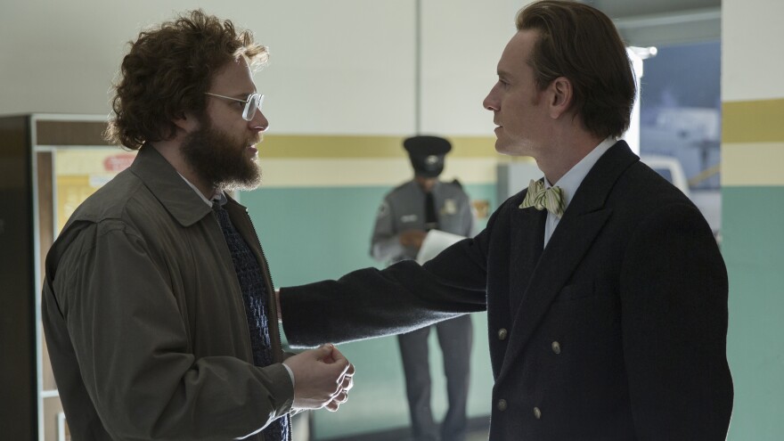 In the film, Steve Wozniak (Seth Rogen, left) seeks to bring Jobs to acknowledge that, in Boyle's words, "he's standing on the shoulders of giants."