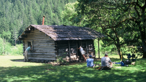 Curiosity seekers visit Zane Gray's cabin at Winkle Bar, which has been added to the Oregon registry of historic places.