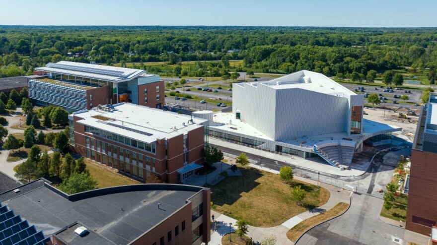 The 747-seat theater, shown on the right, will provide more practice and performing venues for RIT students well as options for community groups to hold concerts, talks, and other events.