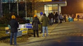 Voters wait in line outside the MLK Center at 38th and Meridian streets in Indianapolis.