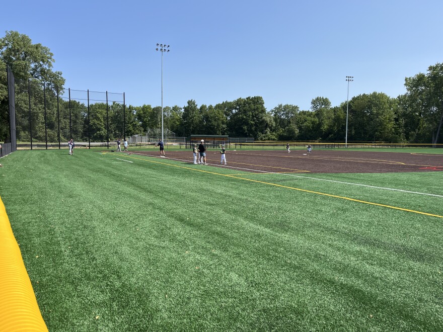 One of the turf baseball/softball diamonds at Hopkins Road Park.