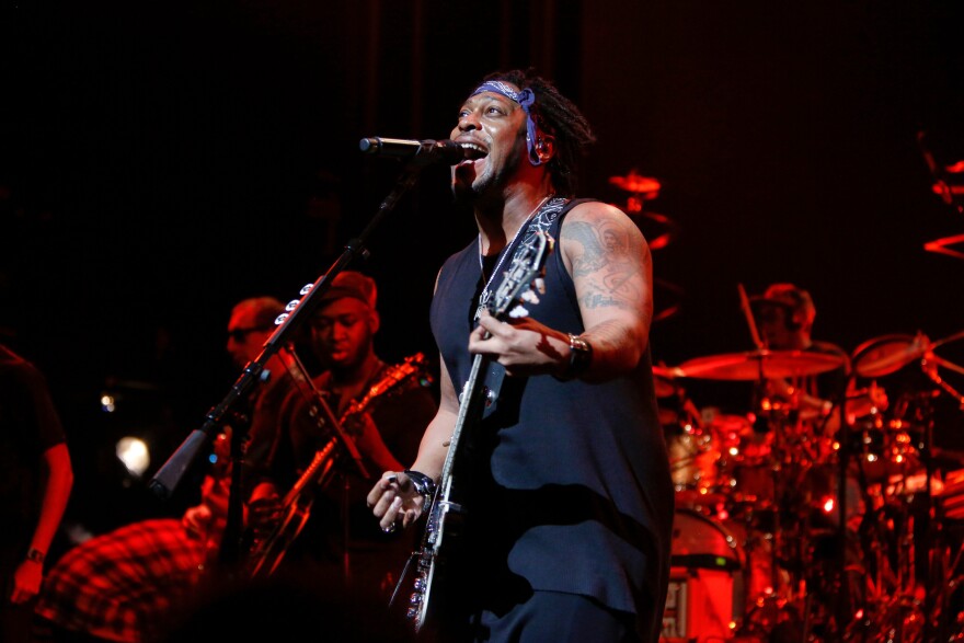 FILE - D' Angelo and the Vanguard perform at the Apollo Theatre in New York on Feb. 7, 2015. (Photo by Mark Von Holden/Invision/AP, File)