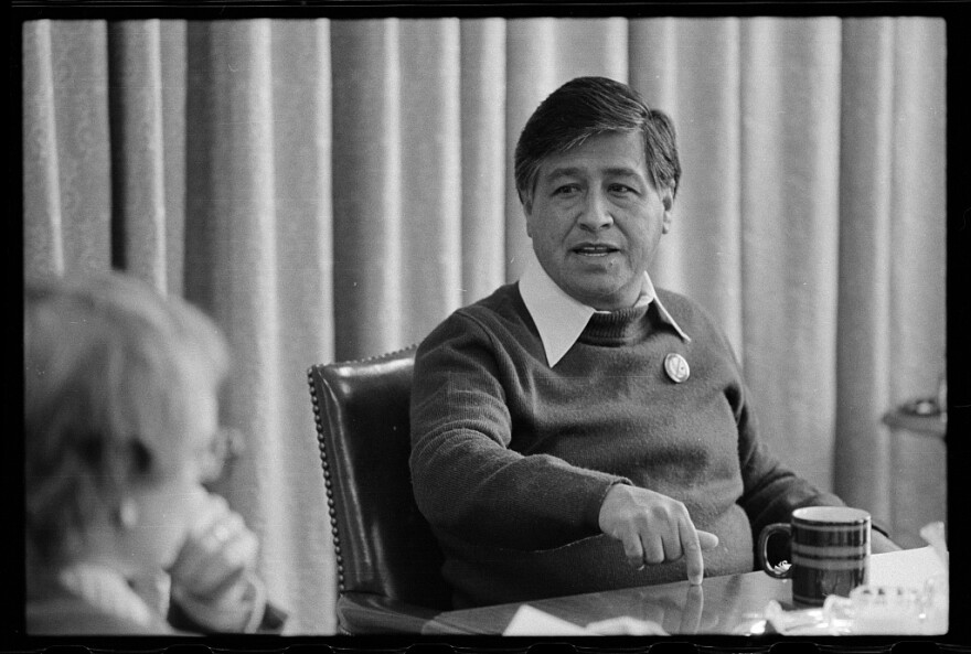 Labor organizer César Chávez speaks during a 1979 interview.