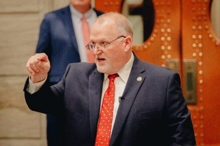 Sen. Dave Schatz speaks on the Senate floor on Feb. 22, 2022.