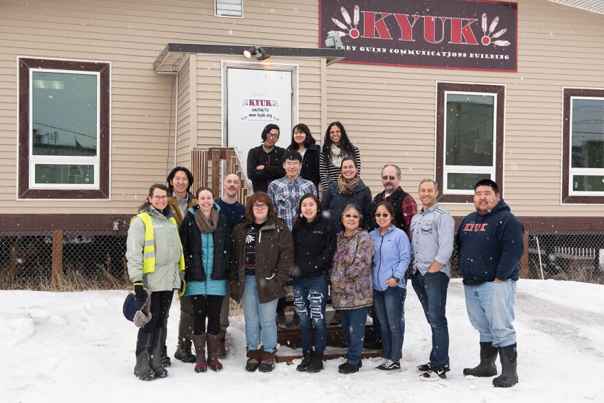 The KYUK staff poses for a group photo in December 2019 in Bethel, Alaska.