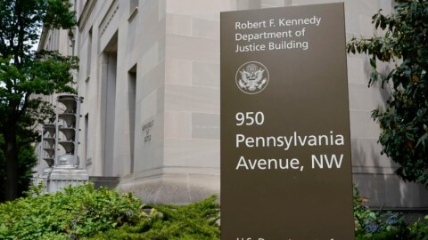 The exterior of the Robert F. Kennedy Department of Justice building is pictured on May 4, 2021, in Washington, D.C.