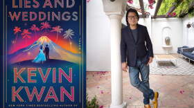 The cover of "Lies and Weddings" and author Kevin Kwan. (Courtesy)