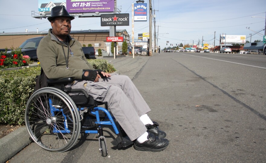 Darrell Merriweather on a stretch of his route from the bus stop to the senior housing where he lives.