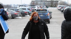 CPS Board Member Melanie Bates pictured entering a school board meeting on Feb. 13, 2021.