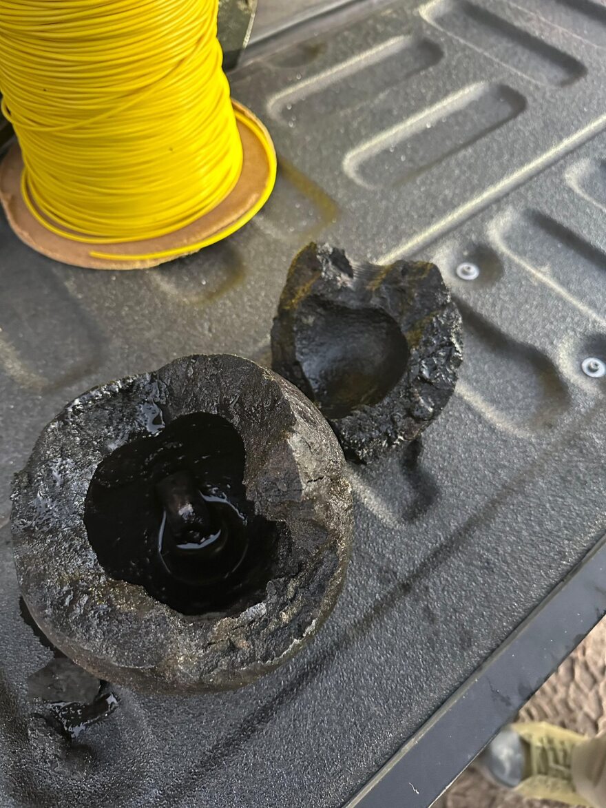 Cannon ball after being detonated by police bomb squad.