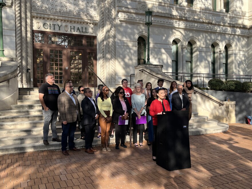 Mayor Gina Ortiz Jones announcing the Voting Commission proposal