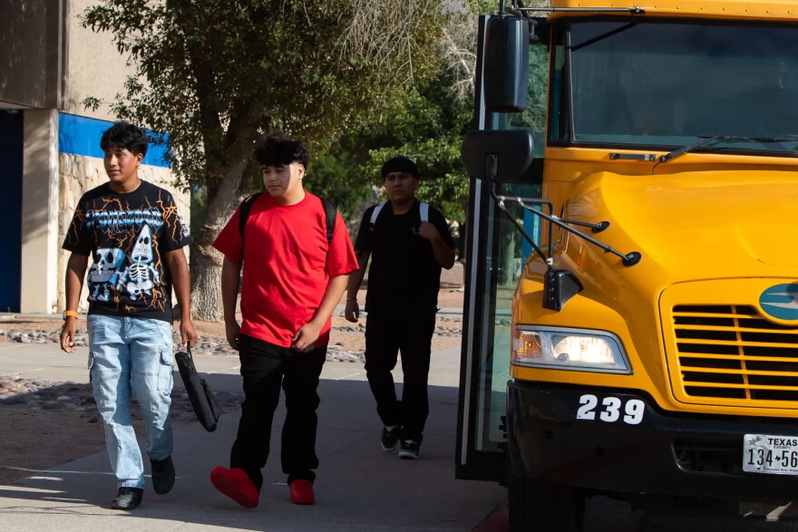 Bowie High School students return to campus for the first day of the 2026-2027 school year, Aug. 3, 2026