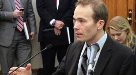 Chris Leeuw, a spinal cord injury survivor, testifies Wednesday before the Senate Health & Provider Services Committee about funding treatment for similar injuries.