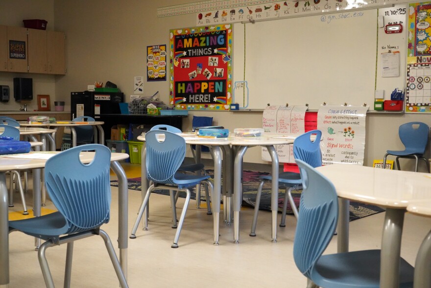 A classroom sits empty at Littlewood Elementary School on Northwest 34th Street on Monday, Nov. 11, 2025.