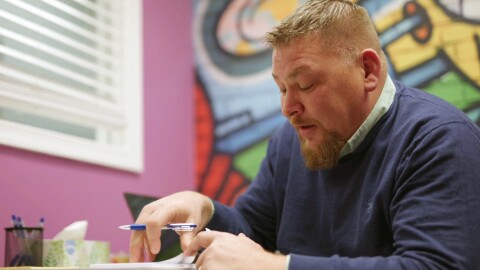 NextGen Counseling Project Director Jon Wasp looks over paperwork at the center's office in Dickson City. The practice is open to youths ages 12-19, and Wasp says that young people are increasingly being drawn into the world of online betting. 'Introduction to gambling happens early,' Wasp said.