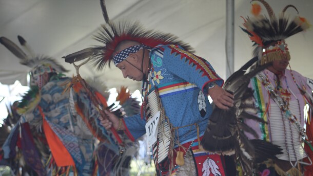Dancers during the Men's Traditional special at the 18th Annual Sanford Powwow.