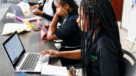 Students participate in a YouthForce NOLA workforce development program. The organization prepares New Orleans public school students for internships and future careers through career readiness training.