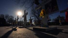Crosses stand in memorial to victims of the school shooting at Robb Elementary, Thursday, Jan. 18, 2024, in Uvalde, Texas. The Justice Department has released a report with their findings after an investigation into the 2022 school shooting. (Eric Gay/AP)