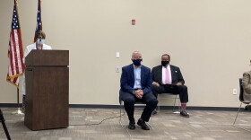 Summit County Public Health Medical Director Dr. Erika Sobolewski (left) and Akron Mayor Dan Horrigan joined medical leaders from the county to ask everyone to help stem community spread of coronavirus.