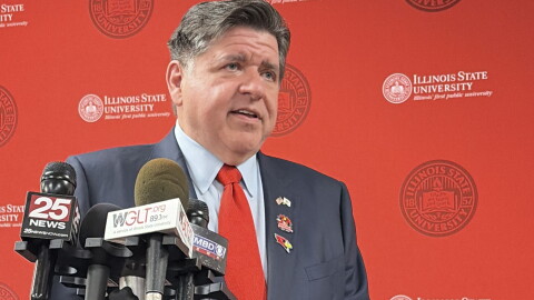 Gov. JB Pritzker spoke to reporters during a ribbon-cutting ceremony at Illinois State University's new College of Engineering campus on G.E. Road in Bloomington