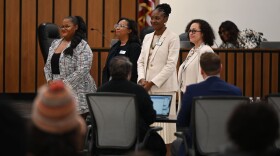 School board members vote on important issues affecting their school districts, including the hiring of a superintendent, and the district budget. Pictured above from left to right are Ashley Thomas, Indianapolis Public Schools commissioner for District 1; Deandra Thompson, IPS commissioner at large; Allissa Impink, IPS commissioner for District 4; and former commissioner Gayle Cosby.