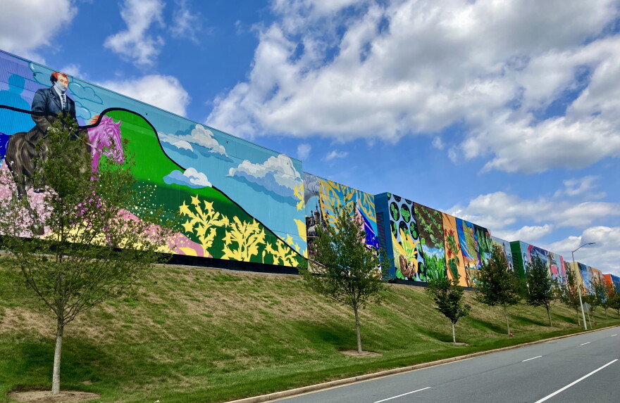 Reynolds Boulevard Mural by local artists Leo Rucker and Joey Allen went through approximately 400 gallons of paint, 9,000 cans of spray paint, and put in about 2,000 hours of work.