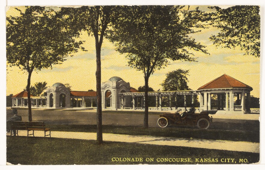 This 1912 postcard depicts the historic Kansas City landmark known as The Colonnade, which was built in 1908 and designed by Henry Wright.