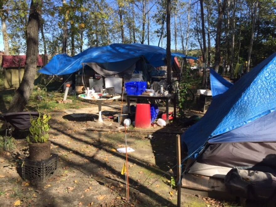 A homeless encampment on Sears Lane in Burlington, shortly before it was taken down by the city in October 2017 after reports of domestic violence and drug use.