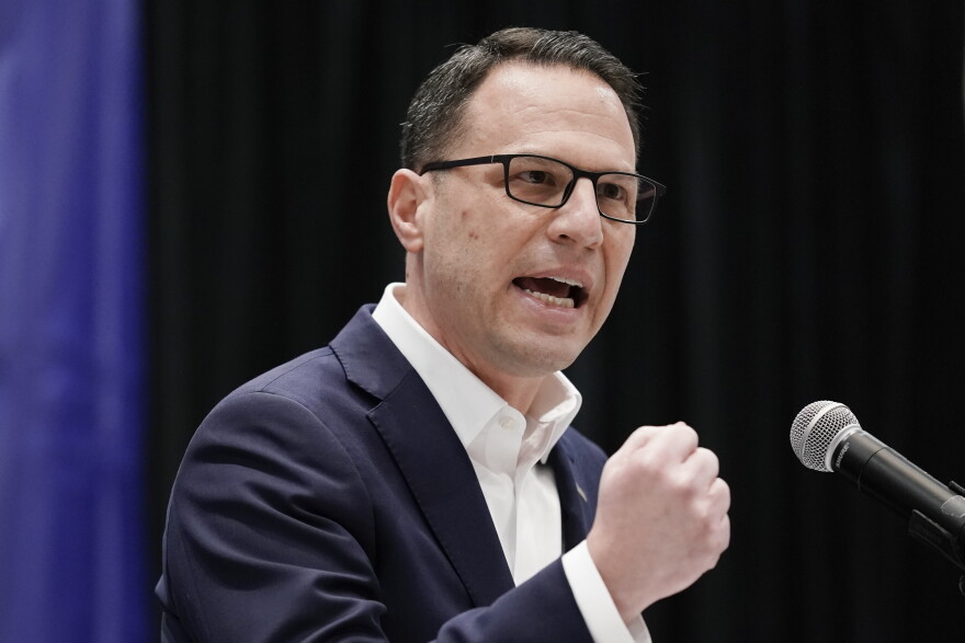 Pennsylvania candidate for governor, state Attorney General Josh Shapiro speaks during a meeting of the Pennsylvania Democratic Party State Committee in Harrisburg, Pa., in this file photo from Jan. 29, 2022. Shapiro headed into 2022 with $13.4 million in his campaign account, a state record for a candidate heading into an election year, compared to the top Republican candidates, Dave White and Jake Corman, reporting $2,5 and $2 million respectively. 