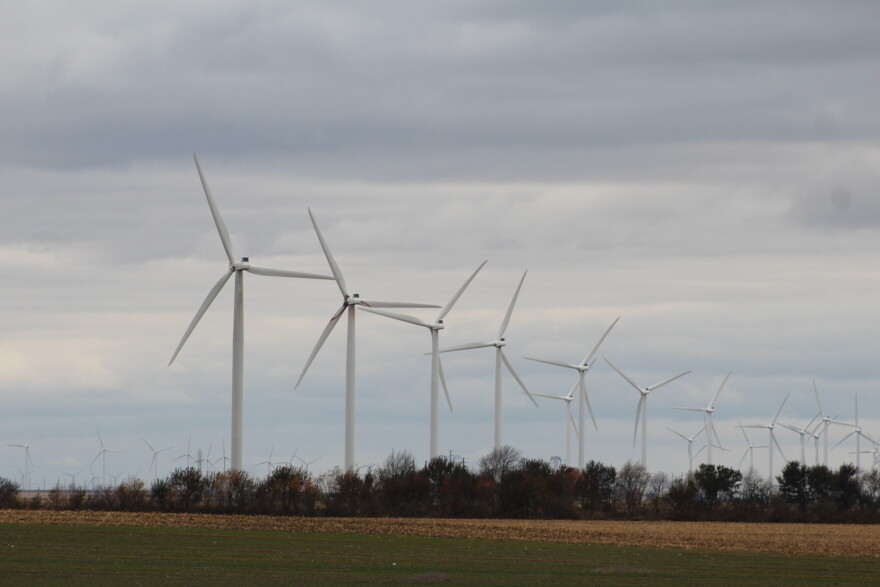 Wind turbines at a farm in White County (WBAA News/Ben Thorp)