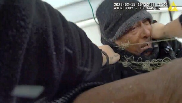 This image from body camera video provided by the Buffalo Police Department shows Nurul Amin Shah Alam, left, as he is arrested by Buffalo Police officers in Buffalo, N.Y., on Feb. 15, 2025. (Buffalo Police Department via AP)