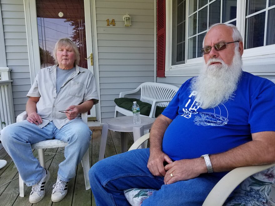 Disappointed over park. Mark Marston (l.) is an East Millinocket selectman. Philippe Page (r.) is a resident who worked 40 years at the mill.