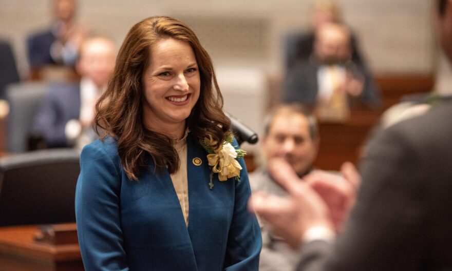 State Sen. Maggie Nurrenbern is introduced to the Missouri Senate on the first day of the 2025 legislative session.