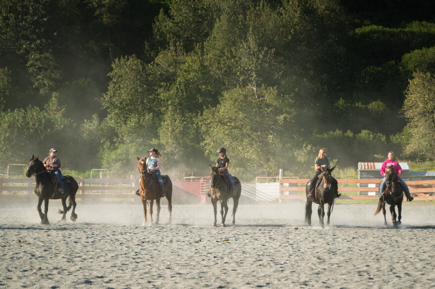 Riders in Kodiak's drill team line up as part of a practice of their routine on Sep. 2